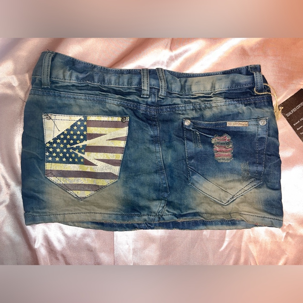 Low rise denim mini skirt